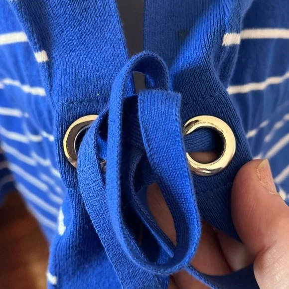 Gorgeous Jones New York Blue / White Striped Open Cardigan with Tie Sz XL - Picture 4 of 11